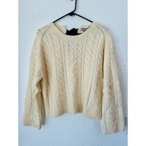 NWT J. Crew Natural Cream Beige Black Bow Neck Wool Blend Sweater Size Small